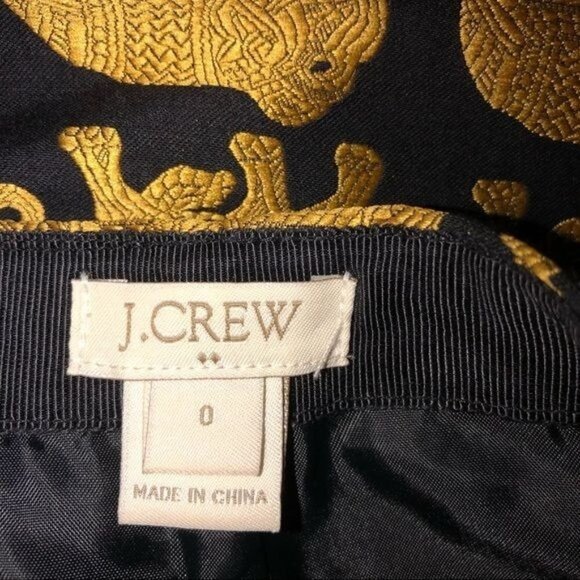 J Crew Womens Skirt Size 0 Elephant Print Gold Black Mini Brocade - Picture 4 of 9